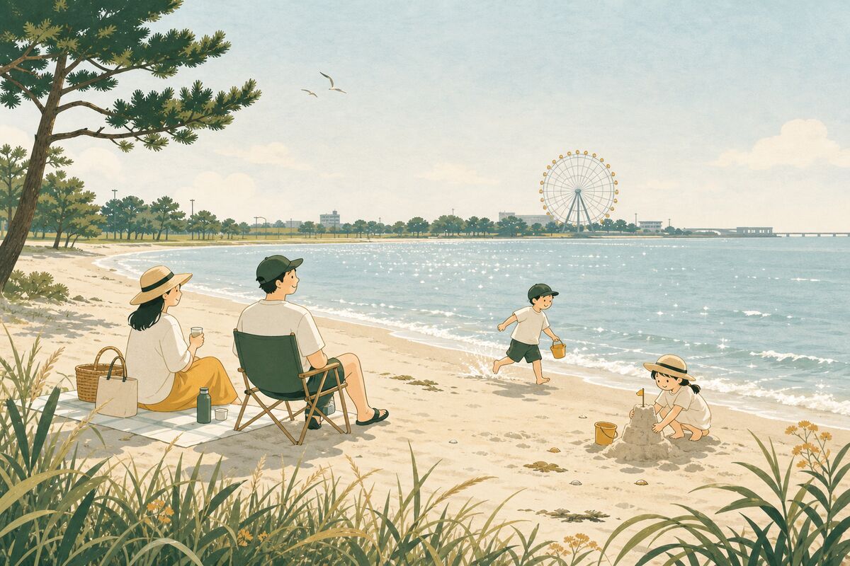 海に面した臨海公園のイラスト